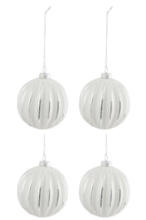 Schachtel mit 4 Weihnachtskugel Linie Glas Antik Silber/Weiß Groß - (76286)